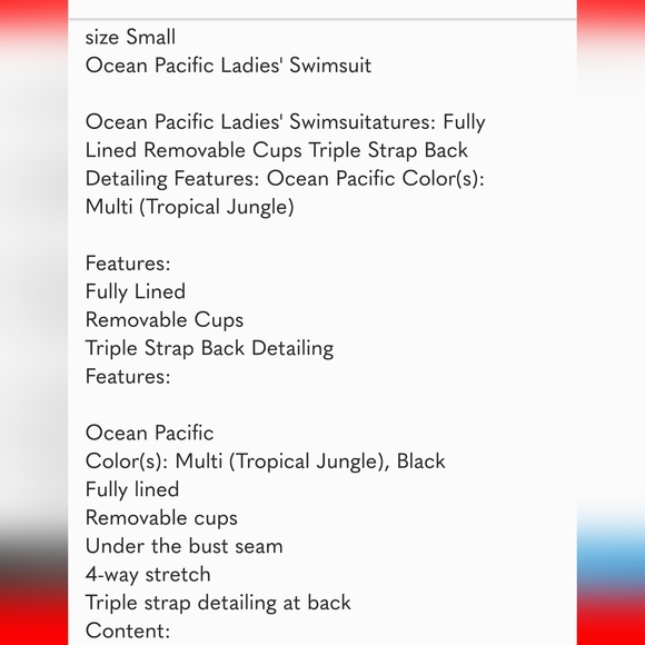 Ocean Pacific Ladies Swimsuit ~ Multi Color ( Tropical Jungle ) - Picture 5 of 6